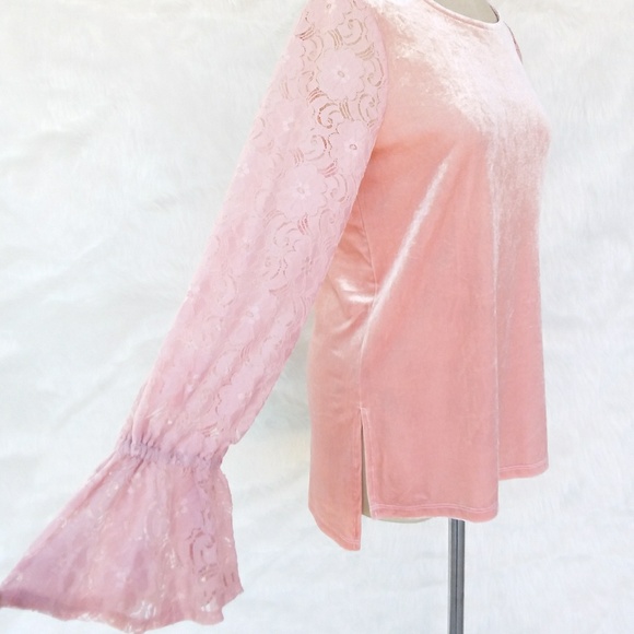 Kensie Pink Velvet Top Floral Lace Sleeves - Picture 6 of 8